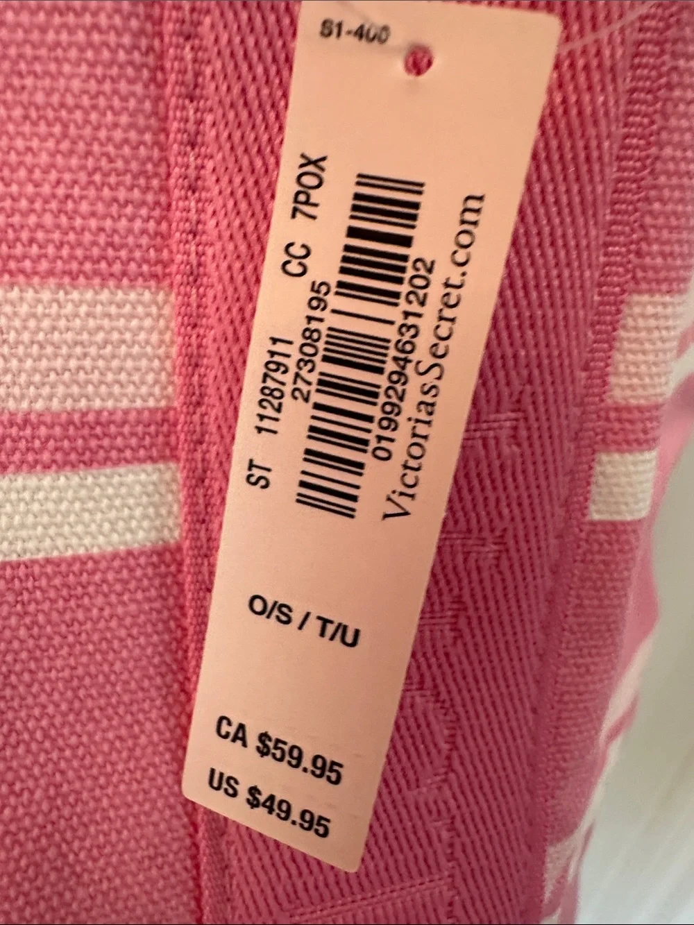 Victoria's Secret Pink and White Striped Canvas Tote